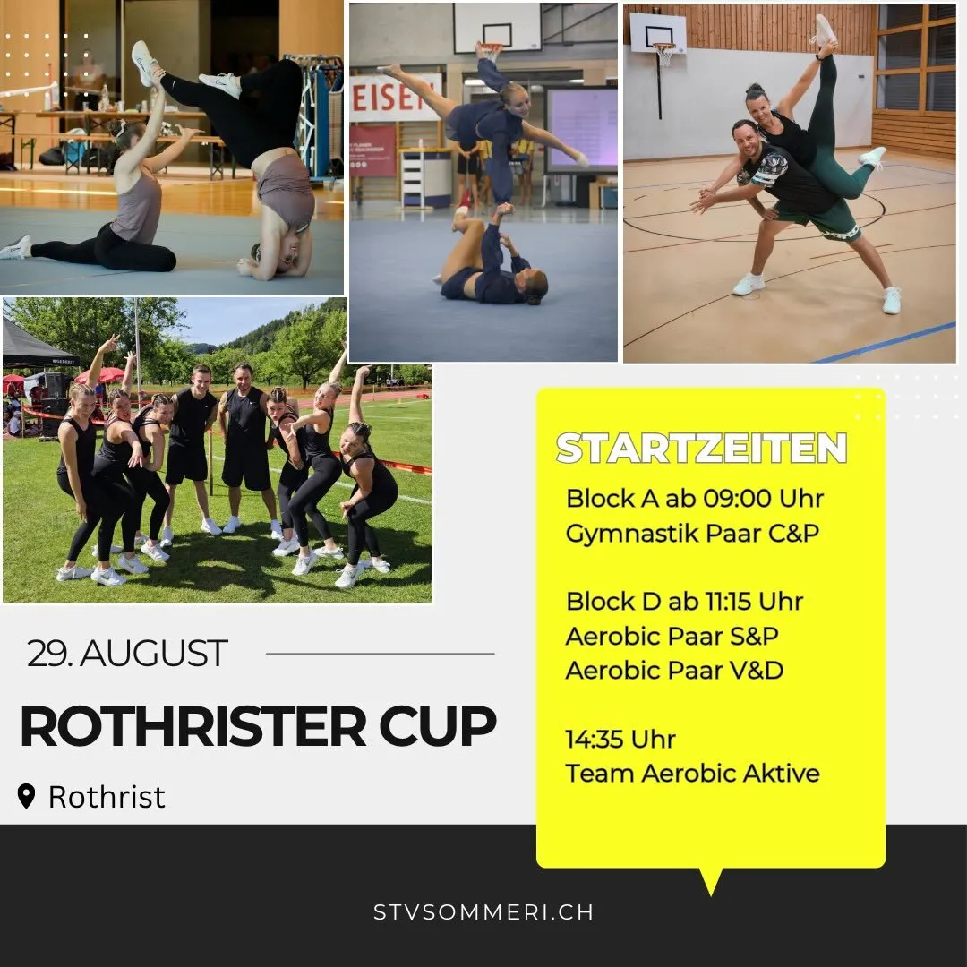 Scho glii goht dSaison nöd nur für üses Gym-Paar wiiter, sondern au für sAerobic!😎🥳 sAktivteam, sowie sPaar Sina und Patrizia dörfed ihri Choreo am Rothristercup zeigä und Alles geh!💪🏻 Bsunders freut üs, dass es zweits Paaraerobic an Start goht: dVivian und dä Dominik zeiged sallererste Mol ihri brandneu Choreo!😍
Mir freued üs uf en tolle Wettkampf und gäbed nomol Vollgas bis denn🤪
#rothristercup#aerobic#gymnastik#paare#letsgohoppsommeri